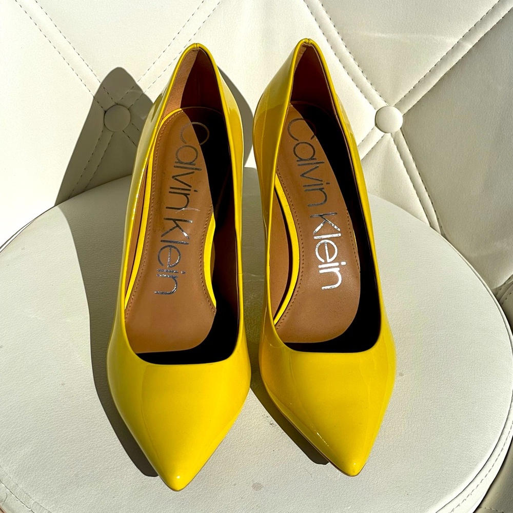 Calvin Klein Patent Yellow Heels